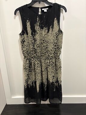 Bar III Black and Beige Abstract Print Sleeveless Mini Dress